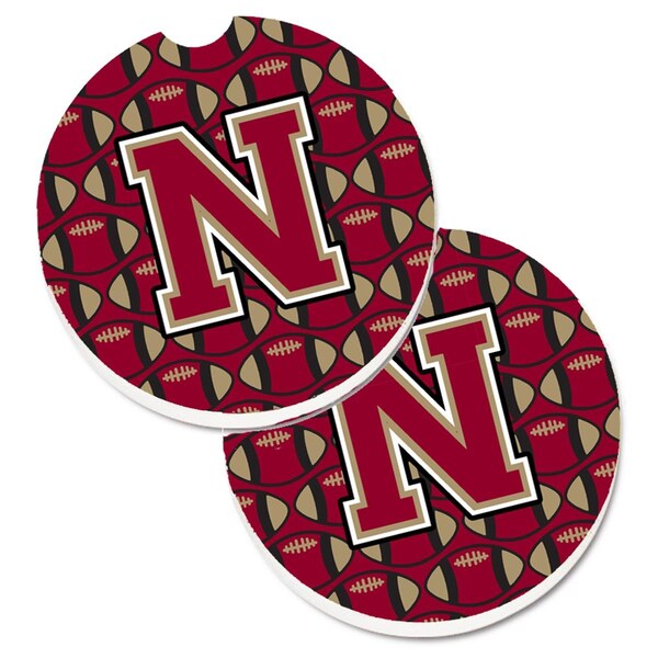 Carolines Treasures Letter N Football Garnet and Gold Set of 2 Cup Holder Car Coaster CJ1078-NCARC - main